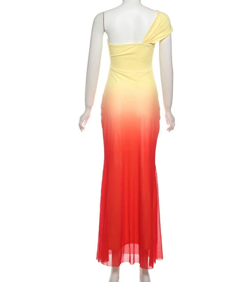 Sunset Ombre One-Shoulder Cutout Maxi Dress | Resort & Holiday Party Glam