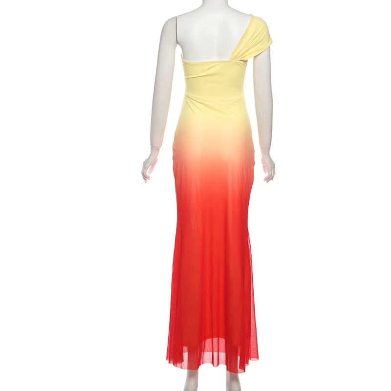 Sunset Ombre One-Shoulder Cutout Maxi Dress | Resort & Holiday Party Glam