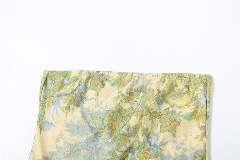 Vibrant Floral Strapless Maxi Dress with Ruffle Slit - Elegant Fall Getaway & Destination Wedding Guest Gown