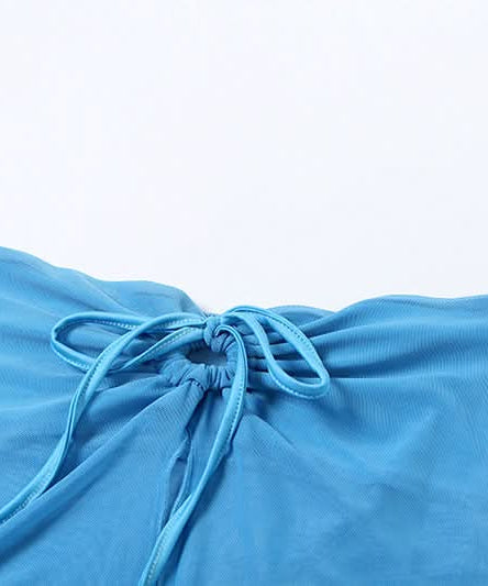 Coastal Chic: Electric Blue Self-Tie Mesh Bandeau & Maxi Skirt Set – Perfect for Vacation & Resort Style