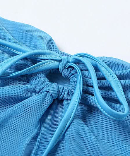 Coastal Chic: Electric Blue Self-Tie Mesh Bandeau & Maxi Skirt Set – Perfect for Vacation & Resort Style