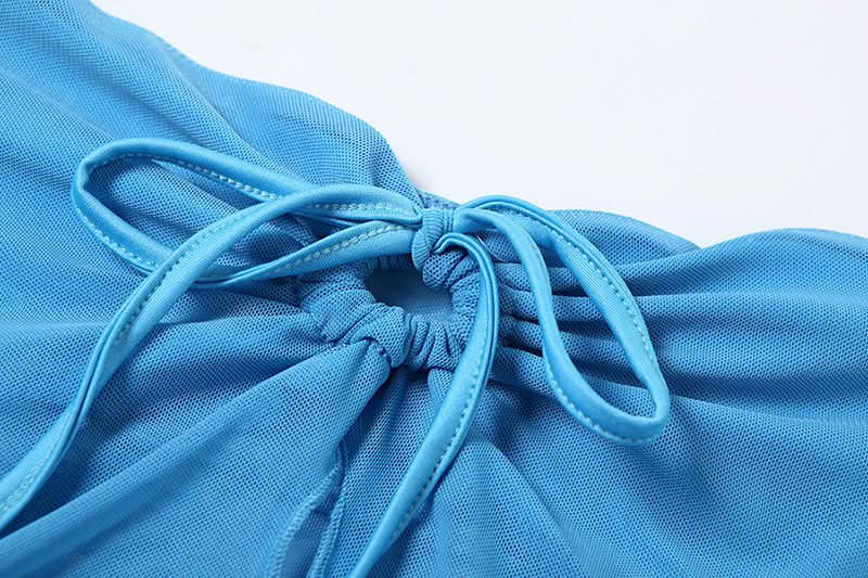 Coastal Chic: Electric Blue Self-Tie Mesh Bandeau & Maxi Skirt Set – Perfect for Vacation & Resort Style