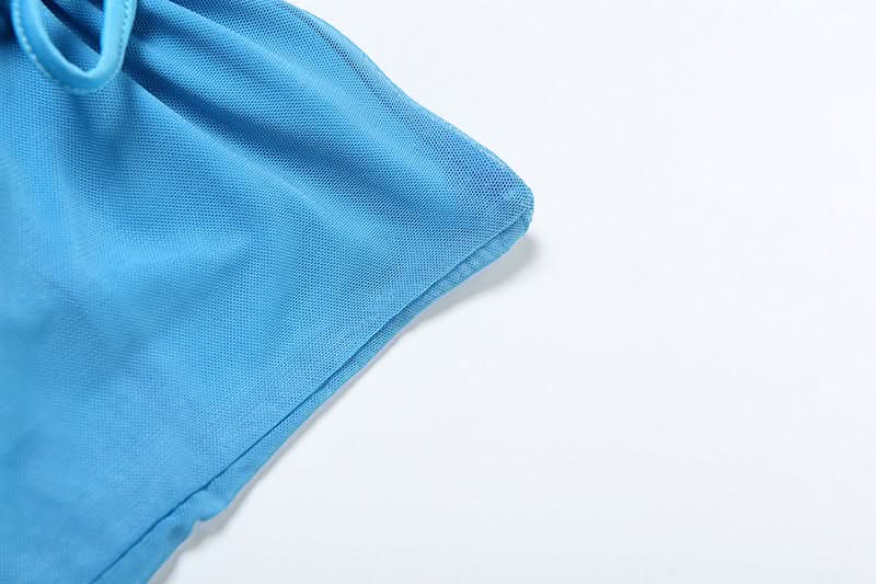 Coastal Chic: Electric Blue Self-Tie Mesh Bandeau & Maxi Skirt Set – Perfect for Vacation & Resort Style