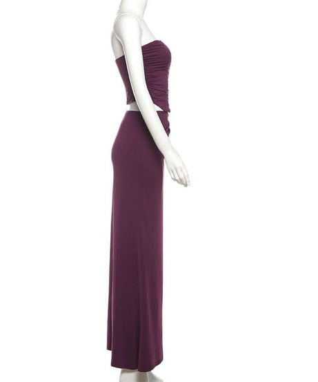 Elegant Plum Sequin Cut-Out Two-Piece Gown Set | Holiday & NYE Party Dress