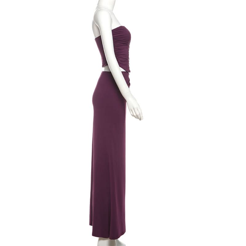 Elegant Plum Sequin Cut-Out Two-Piece Gown Set | Holiday & NYE Party Dress