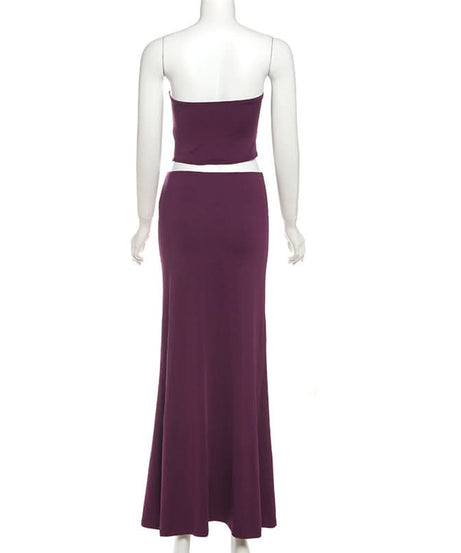 Elegant Plum Sequin Cut-Out Two-Piece Gown Set | Holiday & NYE Party Dress