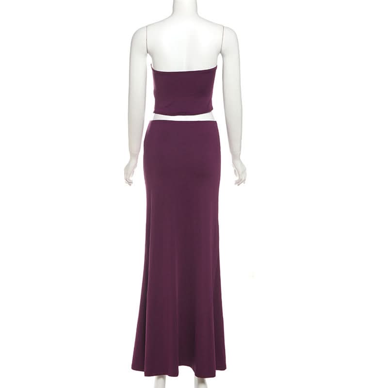 Elegant Plum Sequin Cut-Out Two-Piece Gown Set | Holiday & NYE Party Dress