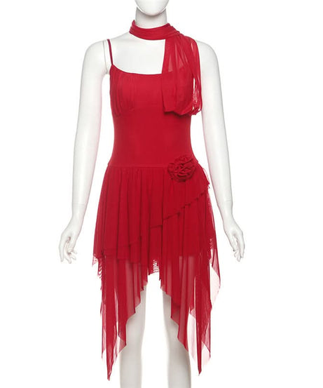 Crimson Asymmetrical Ruffle Mini Dress - Chic Holiday Party & Cocktail Statement for Women