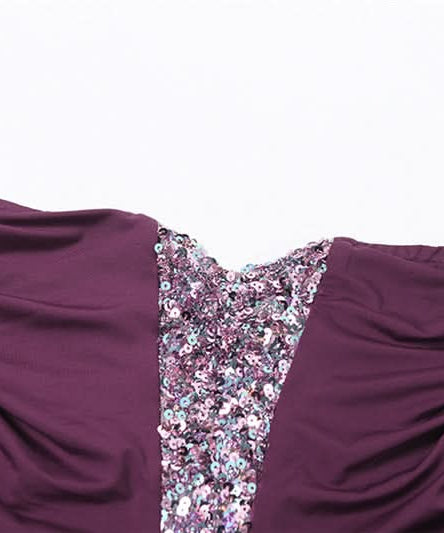 Elegant Plum Sequin Cut-Out Two-Piece Gown Set | Holiday & NYE Party Dress