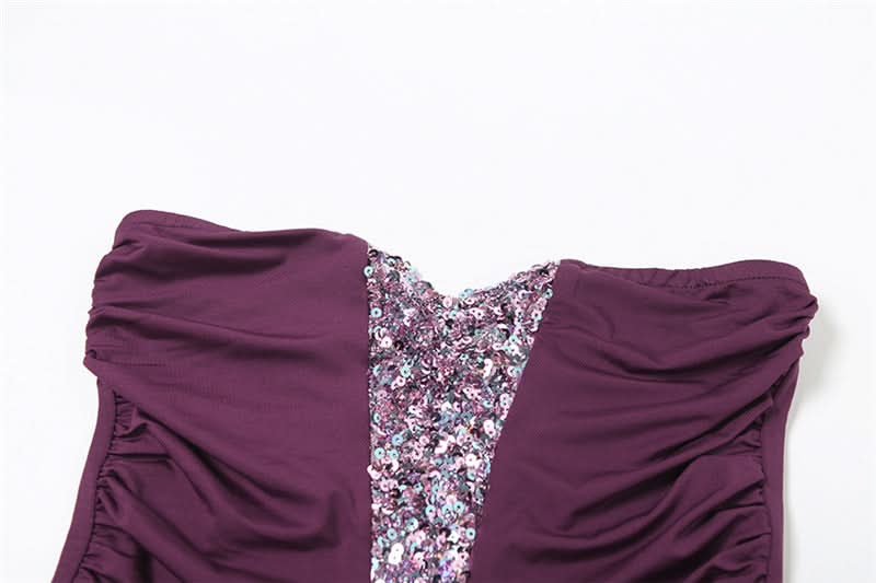 Elegant Plum Sequin Cut-Out Two-Piece Gown Set | Holiday & NYE Party Dress