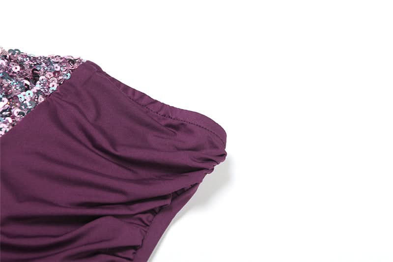 Elegant Plum Sequin Cut-Out Two-Piece Gown Set | Holiday & NYE Party Dress