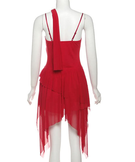 Crimson Asymmetrical Ruffle Mini Dress - Chic Holiday Party & Cocktail Statement for Women