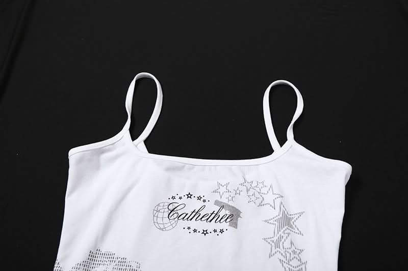 Y2K Edgy Graphic Cami Top – 'Cathethee' Spaghetti Strap Fall Layering Essential for Women