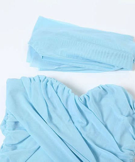 Enchanting Sky Blue Ruched Maxi Dress with Sheer Skirt & Drape - Holiday Galas & NYE Ready