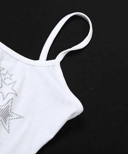 Y2K Edgy Graphic Cami Top – 'Cathethee' Spaghetti Strap Fall Layering Essential for Women