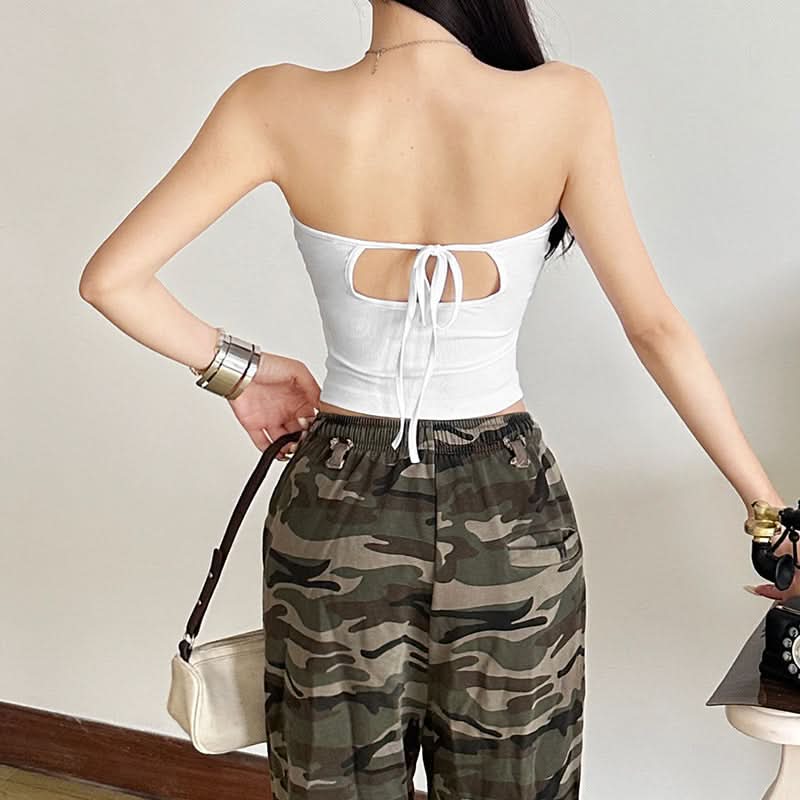 Y2K Vintage Vibe Graphic Tube Top - Ribbed Strapless Crop for Effortless Fall Style