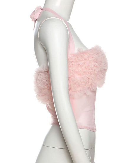 Dreamy Pink Ruffle Halter Corset Top – Flirty Fall Glam for Every Occasion