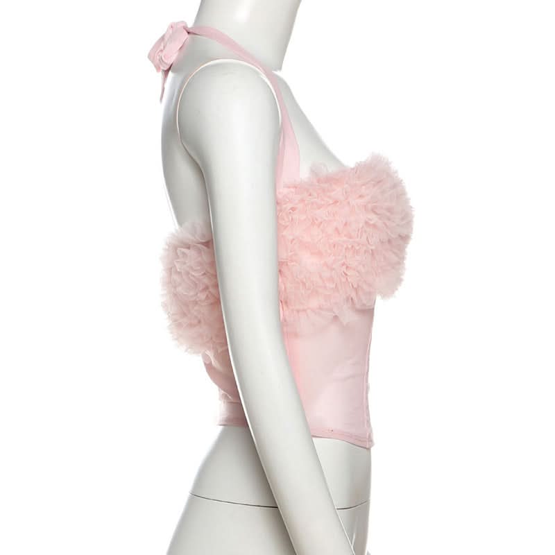 Dreamy Pink Ruffle Halter Corset Top – Flirty Fall Glam for Every Occasion