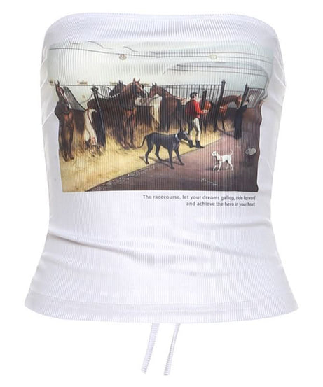 Y2K Vintage Vibe Graphic Tube Top - Ribbed Strapless Crop for Effortless Fall Style