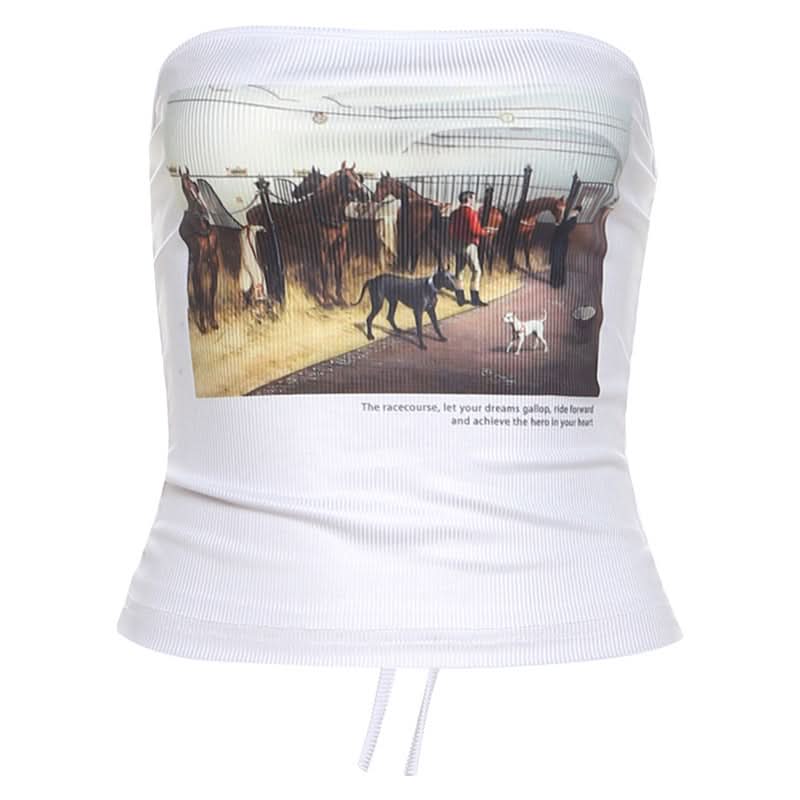 Y2K Vintage Vibe Graphic Tube Top - Ribbed Strapless Crop for Effortless Fall Style