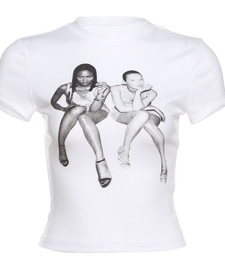 Iconic Duo Y2K Graphic Crop Top - Your Holiday Party & Night Out Essential Tee