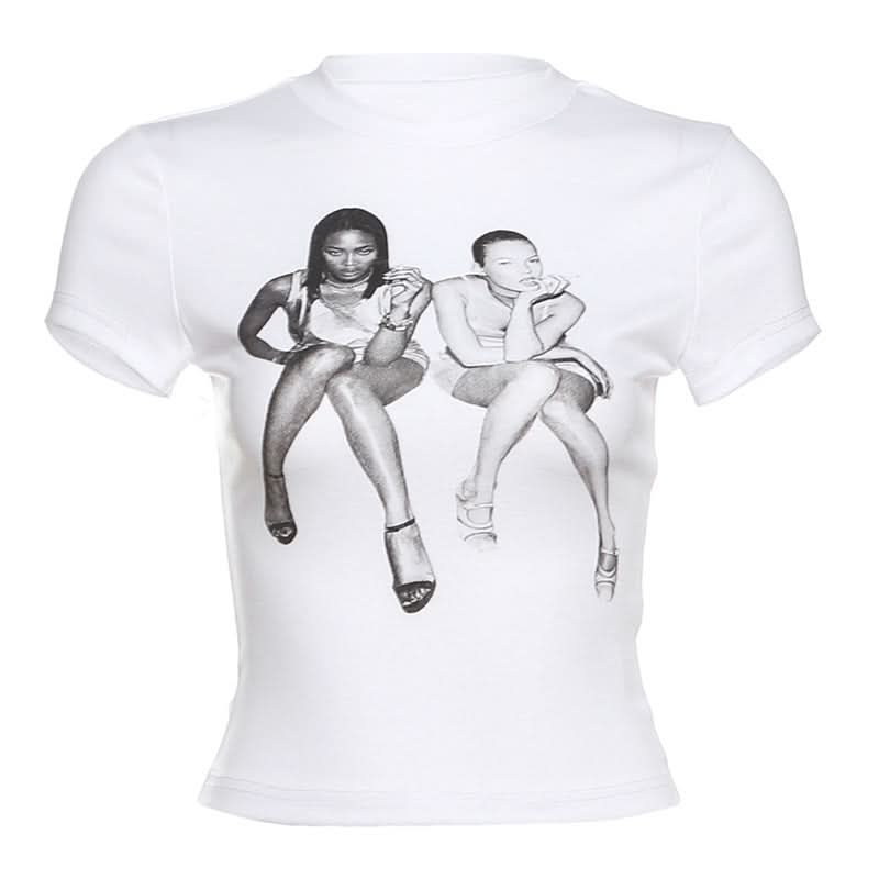 Iconic Duo Y2K Graphic Crop Top - Your Holiday Party & Night Out Essential Tee