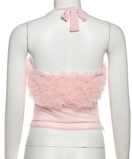 Dreamy Pink Ruffle Halter Corset Top – Flirty Fall Glam for Every Occasion