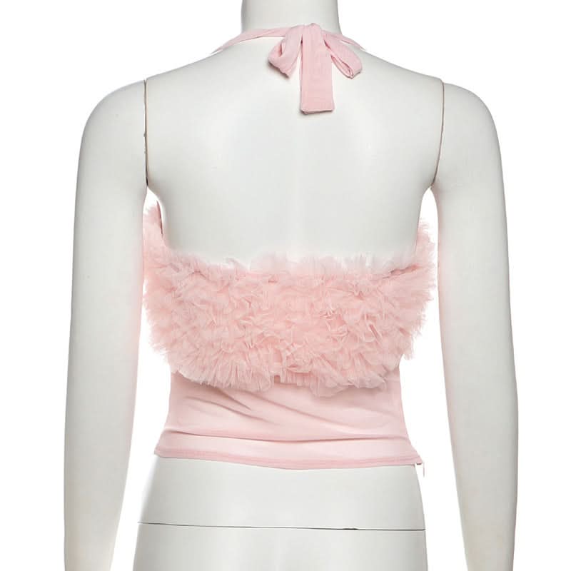 Dreamy Pink Ruffle Halter Corset Top – Flirty Fall Glam for Every Occasion