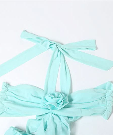 Ethereal Aqua Ruffle Halter Maxi Dress | Resort Chic & Holiday Escape Gown