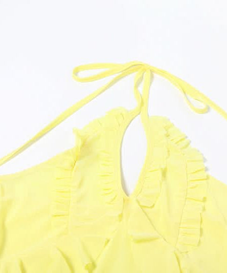 Limoncello Ruffle Halter Backless Top - Chic Flowy Tassel Hem for Resort & Fall Getaways