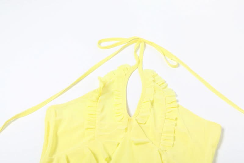 Limoncello Ruffle Halter Backless Top - Chic Flowy Tassel Hem for Resort & Fall Getaways