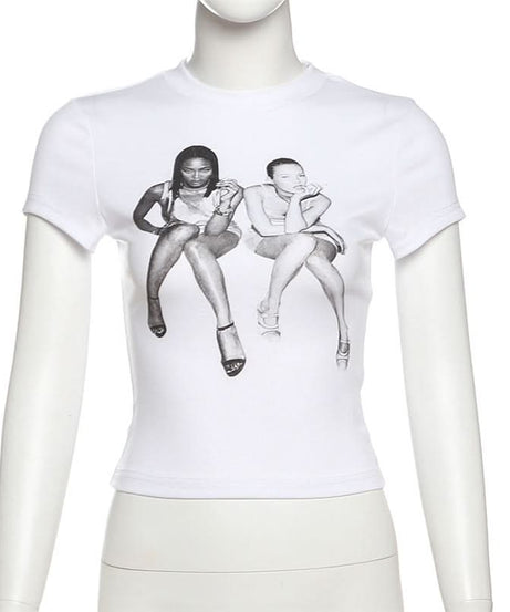 Iconic Duo Y2K Graphic Crop Top - Your Holiday Party & Night Out Essential Tee