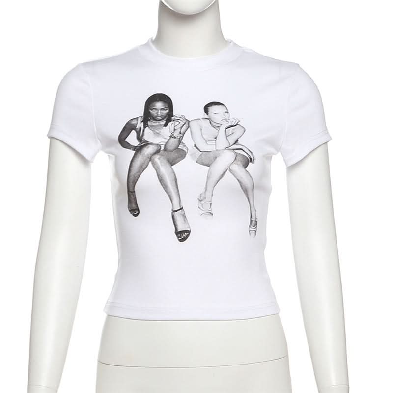 Iconic Duo Y2K Graphic Crop Top - Your Holiday Party & Night Out Essential Tee