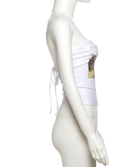 Y2K Vintage Vibe Graphic Tube Top - Ribbed Strapless Crop for Effortless Fall Style