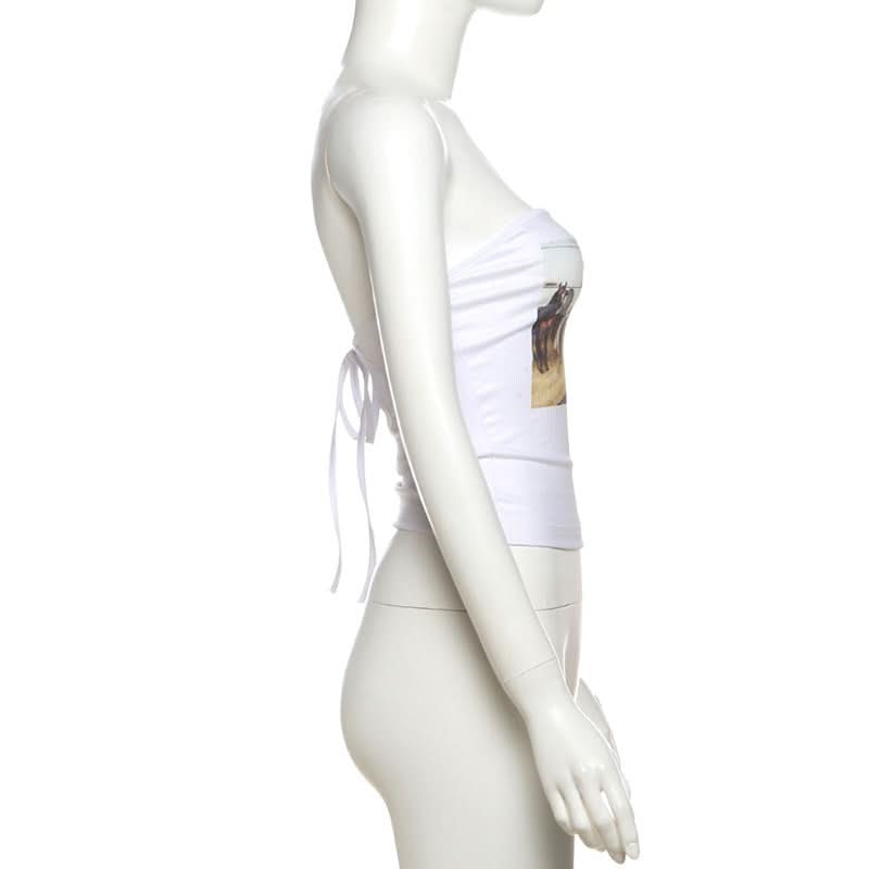 Y2K Vintage Vibe Graphic Tube Top - Ribbed Strapless Crop for Effortless Fall Style
