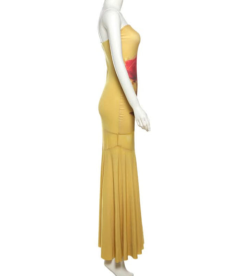 Golden Rose Autumn Nights Strapless Maxi Dress - Elegant Floral Statement Gown