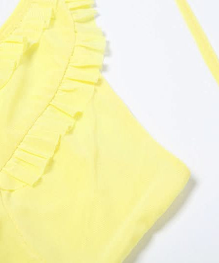 Limoncello Ruffle Halter Backless Top - Chic Flowy Tassel Hem for Resort & Fall Getaways