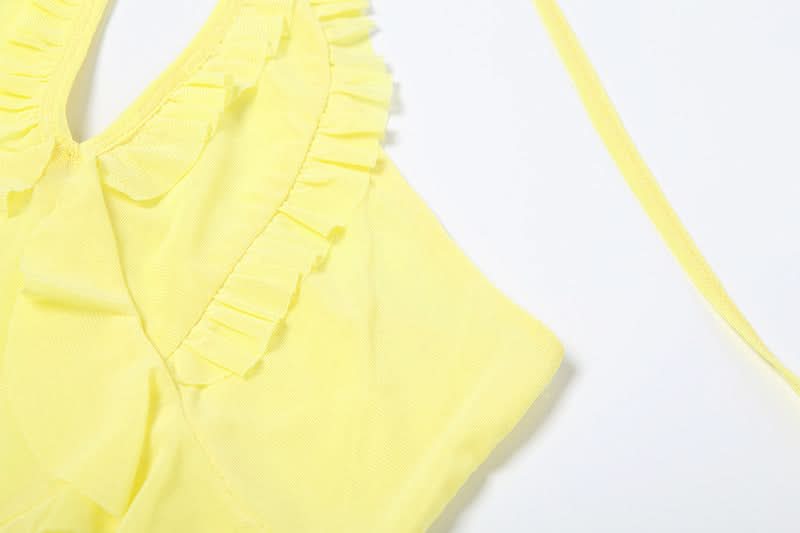 Limoncello Ruffle Halter Backless Top - Chic Flowy Tassel Hem for Resort & Fall Getaways