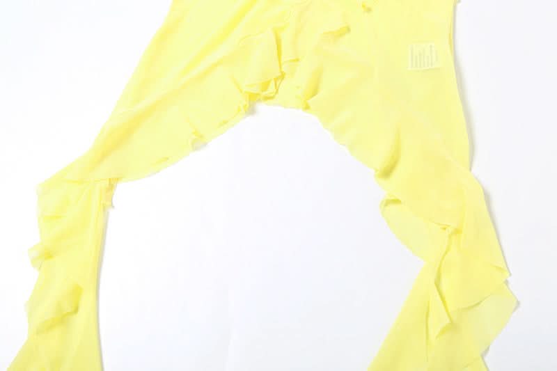 Limoncello Ruffle Halter Backless Top - Chic Flowy Tassel Hem for Resort & Fall Getaways