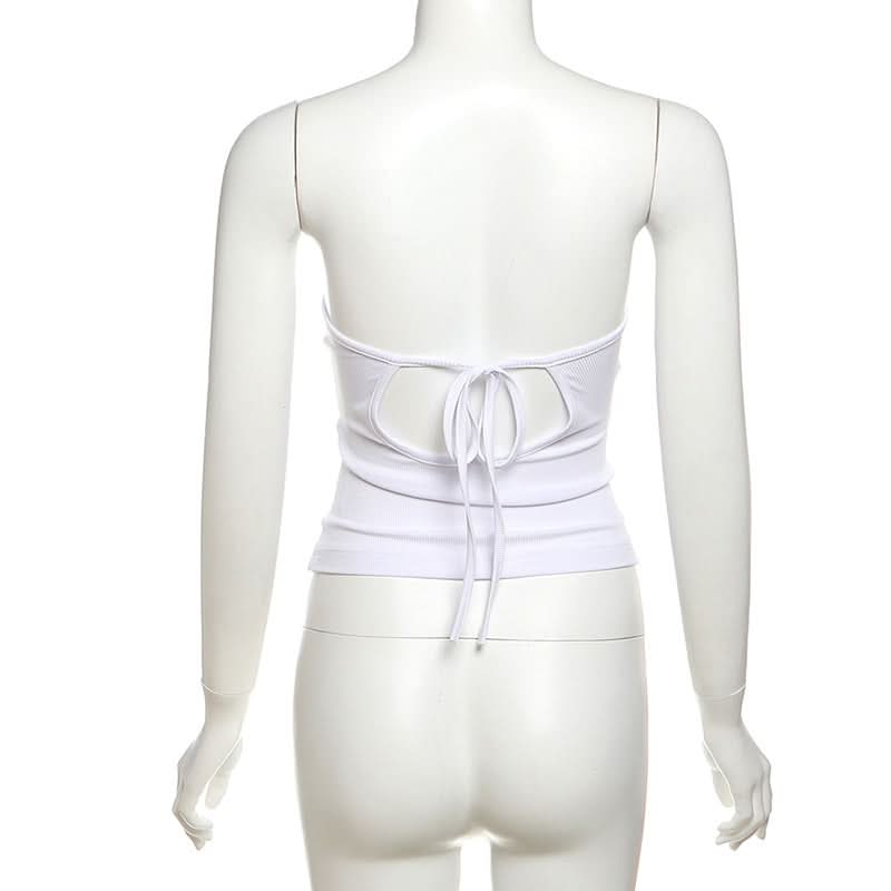 Y2K Vintage Vibe Graphic Tube Top - Ribbed Strapless Crop for Effortless Fall Style