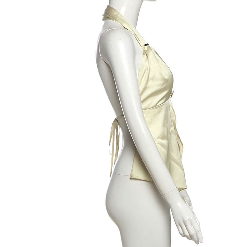 Sultry Black Satin Halter Top with Gold Shell Appliques – Your Ultimate Fall & Holiday Party Statement Piece