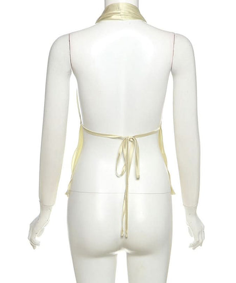 Sultry Black Satin Halter Top with Gold Shell Appliques – Your Ultimate Fall & Holiday Party Statement Piece