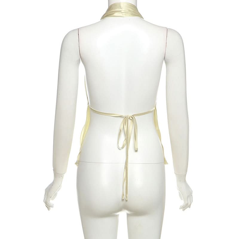 Sultry Black Satin Halter Top with Gold Shell Appliques – Your Ultimate Fall & Holiday Party Statement Piece