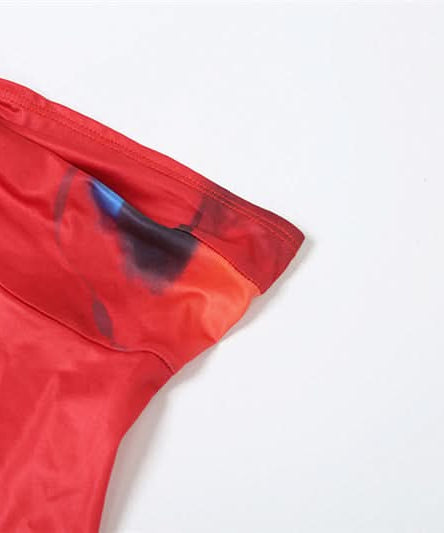 Fiery Abstract Print Strapless Crop Top & Slit Maxi Skirt Set | Vacation Ready