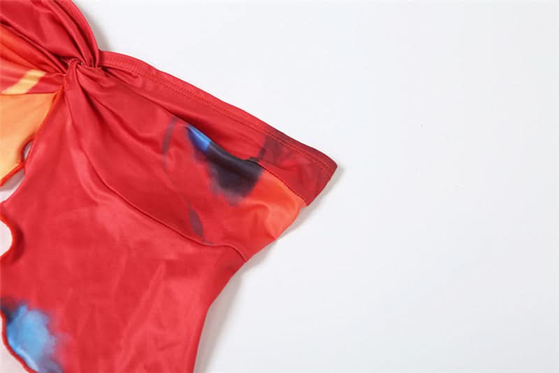 Fiery Abstract Print Strapless Crop Top & Slit Maxi Skirt Set | Vacation Ready