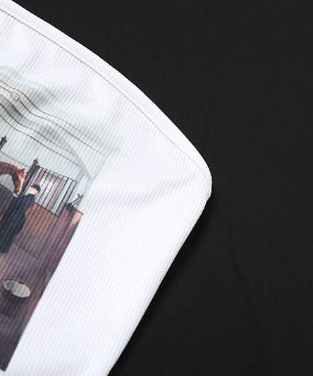 Y2K Vintage Vibe Graphic Tube Top - Ribbed Strapless Crop for Effortless Fall Style