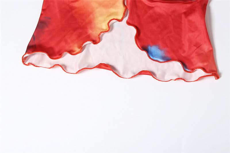 Fiery Abstract Print Strapless Crop Top & Slit Maxi Skirt Set | Vacation Ready