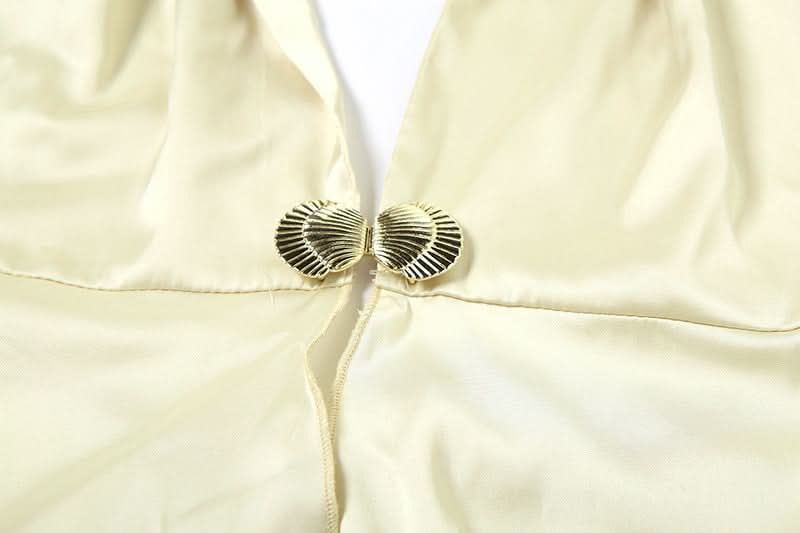 Sultry Black Satin Halter Top with Gold Shell Appliques – Your Ultimate Fall & Holiday Party Statement Piece