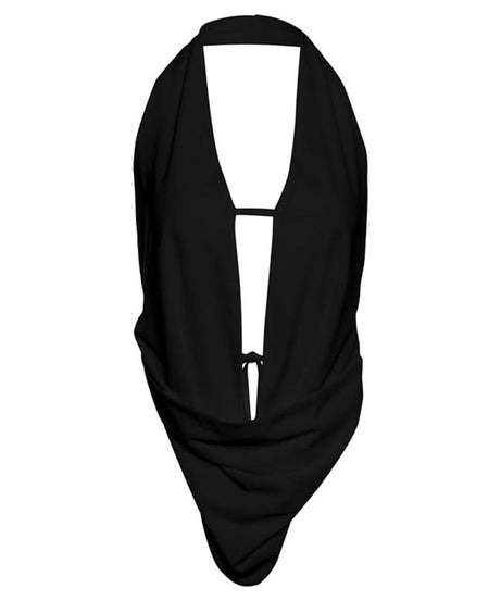 Siren Black Halter Cut-Out Crop Top - Your Go-To for Confident Fall Nights & Party Season