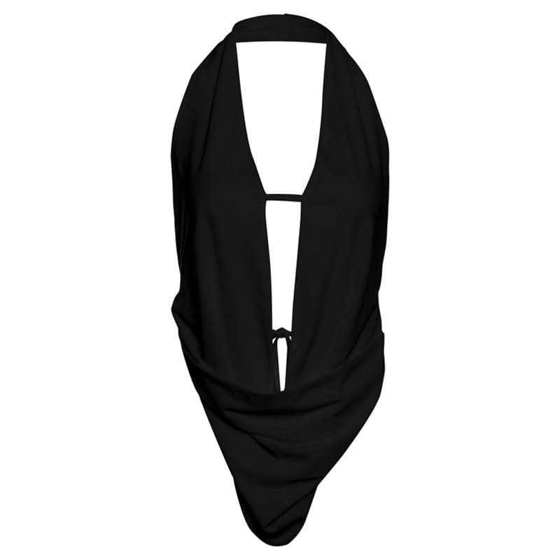 Siren Black Halter Cut-Out Crop Top - Your Go-To for Confident Fall Nights & Party Season